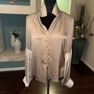 Elie Tahari Women's Satin Blouse in Cream and Taupe